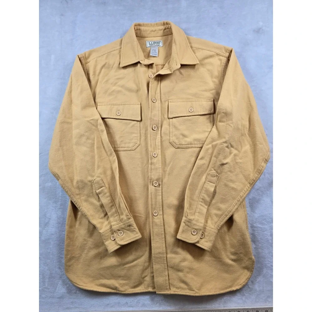 VTG LL Bean Chamois Cloth Shirt Mens Medium Regular Tan 100% Cotton Button